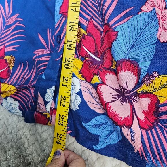 woman within women's blue plus 3XL gypsy shirt stretchy tropical lightweight - Picture 5 of 5